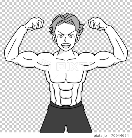 hand drawn cartoon anime muscle macho illustration Stock Illustration