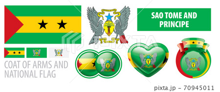 Vector set of the coat of arms and national flag of Sao Tome and Principe Vector set of the coat of arms and national flag of Sao Tome and Principe 70945011