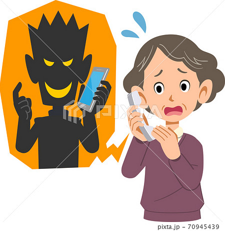迷惑電話に焦るシニアの女性 70945439