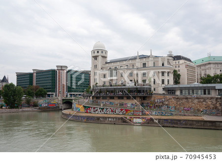 Urania Observatory on Danube Canal in Vienna, Austria 70945453