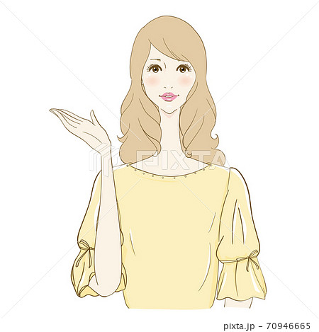 説明する女性 巻き髪のイラスト素材