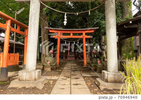 東京都杉並区松庵)西高井戸松庵稲荷神社の参道と第一鳥居から見た第二鳥居 東京都杉並区松庵)西高井戸松庵稲荷神社の参道と第一鳥居から見た第二鳥居 70946940