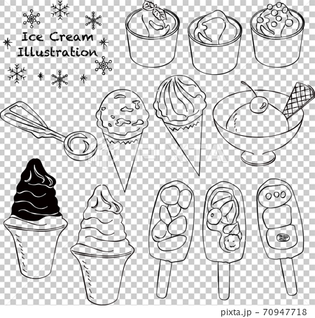アイスクリーム あしらい ペン画 手書きのイラスト素材