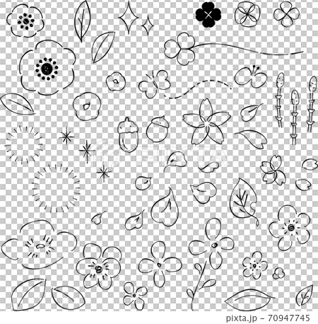 小さな草花　あしらい　ペン画　手書き 70947745