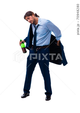 Young male employee alcoholic isolated on white 70948280