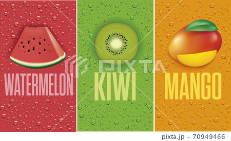 many fresh juice drops background with watermelon, kiwi, mango many fresh juice drops background with watermelon, kiwi, mango 70949466