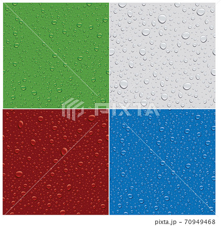 4 seamless patterns of many water drops on different color backgrounds	 70949468