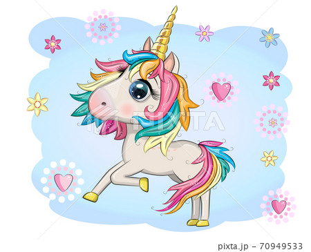Magic cute unicorn, stars, clouds and moon poster, greeting card Magic cute unicorn, stars, clouds and moon poster, greeting card 70949533