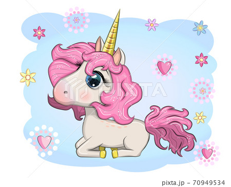 Magic cute unicorn, stars, clouds and moon poster, greeting card Magic cute unicorn, stars, clouds and moon poster, greeting card 70949534