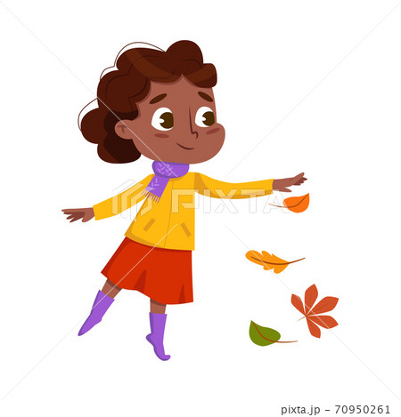 Cute African American Girl Playing With Autumn のイラスト素材