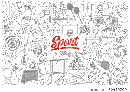 Sport doodle set with red lettering Sport doodle set with red lettering 70950760