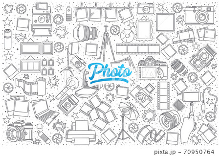 Photo doodle set with blue lettering 70950764