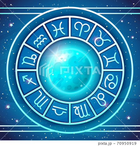 Zodiac Wheel with zodiac signs set with Blue Moon Zodiac Wheel with zodiac signs set with Blue Moon 70950919
