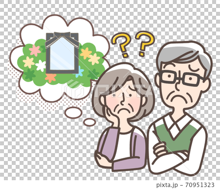 お葬式について悩む老夫婦 70951323