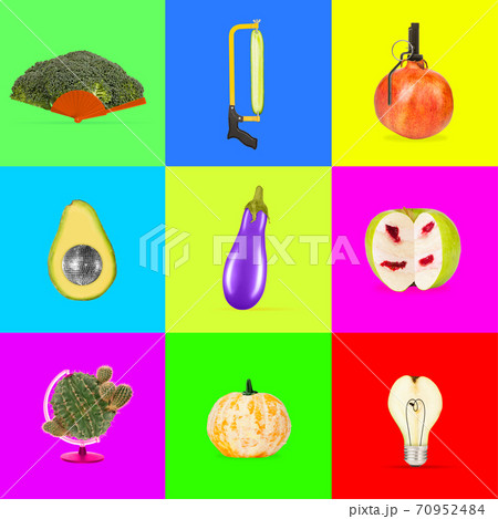 Modern design. Contemporary art collage on multicolored trendy background Modern design. Contemporary art collage on multicolored trendy background 70952484