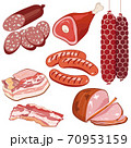Cartoon delicious meat products. Vector illustration set. 70953159