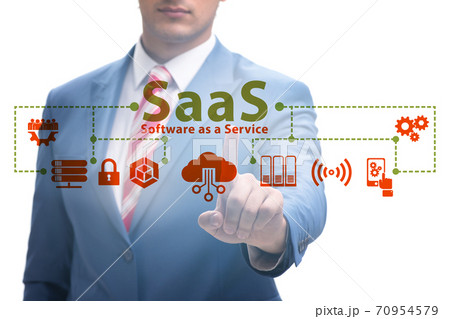 Software as a service - SaaS concept with businessman Software as a service - SaaS concept with businessman 70954579