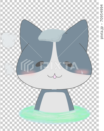 Cat character used in hot springs - Stock Illustration [70954994] - PIXTA