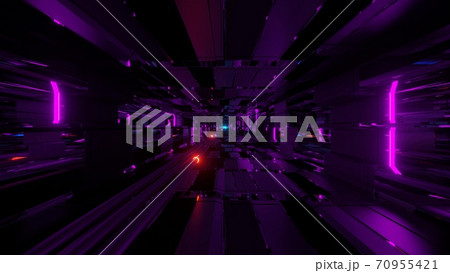 glowing neon pipes in an futuristic science fiction tunnel corridor - the perfect scifi 3d illustration background wallpaper artwork 70955421