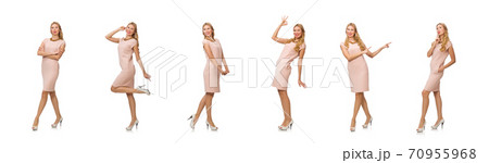 Beautiful lady in pink dress isolated on white Beautiful lady in pink dress isolated on white 70955968