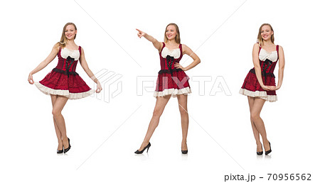 Woman wearing red dress in fashion concept isolated on white 70956562