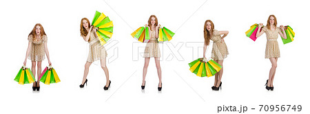 Woman after shopping isolated on white Woman after shopping isolated on white 70956749