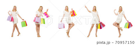 Woman with shopping bags isolated on white Woman with shopping bags isolated on white 70957150