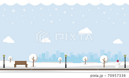 雪の積もった冬の公園 横長バナーイラストのイラスト素材
