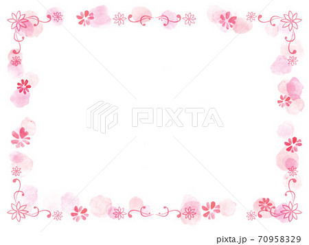ピンクの花の手描きの春っぽいフレーム飾り枠のイラスト素材