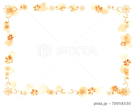 黄色とオレンジの花の手描きの春っぽいフレーム飾り枠のイラスト素材