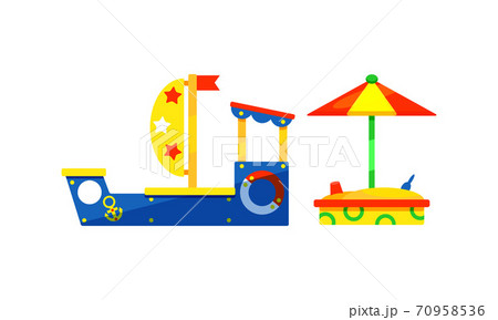 Kids Playground Elements with Toy Ship and Sandbox Vector Set 70958536