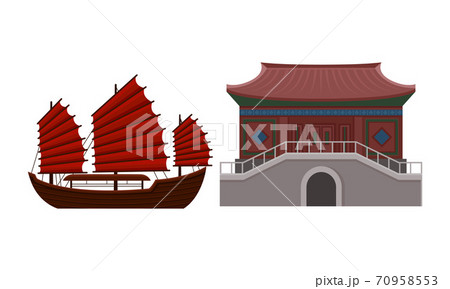 Hong Kong Travel Symbols with Junk as Sailing Ship and Architecture Vector Set Hong Kong Travel Symbols with Junk as Sailing Ship and Architecture Vector Set 70958553