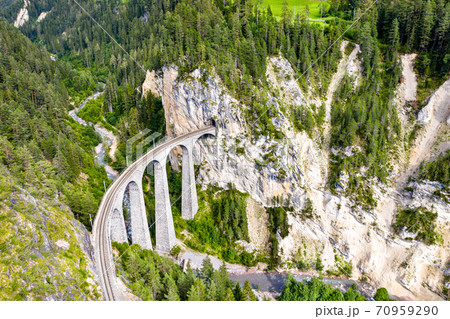 Aerial view of Landwasser Viaduct in Switzerland 70959290