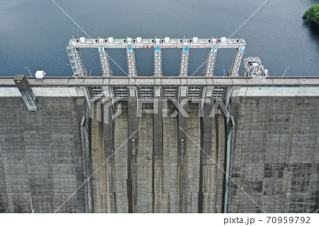 高知県本山町 土佐町 早明浦ダムの風景の写真素材