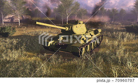 Russian main battle tank T 34 at battlefield 3D 70960707