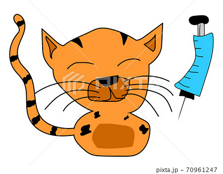 Cat holds a syringe. Vector design for Veterinary concept Cat holds a syringe. Vector design for Veterinary concept 70961247
