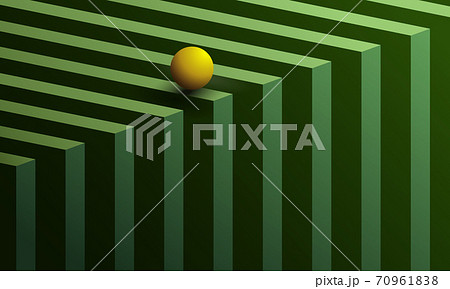 Small yellow sphere rolling over green geometric pattern. 3D imitation in vector illustration. Small yellow sphere rolling over green geometric pattern. 3D imitation in vector illustration. 70961838