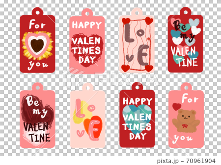 いろんなハートの可愛いバレンタインタグセットイラスト 赤 ピンクのイラスト素材