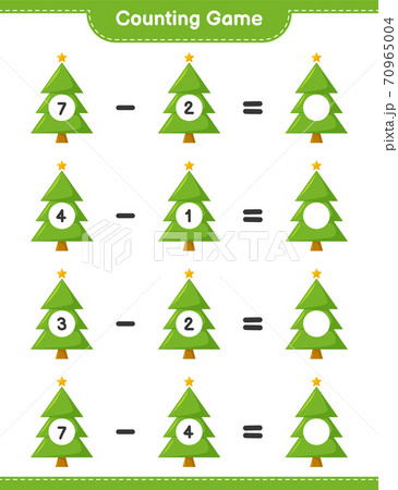 Counting game, count the number of Christmas Tree and write the result. Educational children game, printable worksheet, vector illustration 70965004