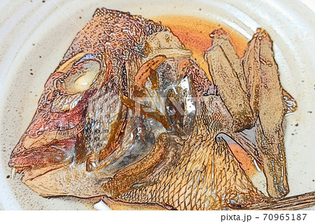 見栄えは良くないが家庭的で素朴な自家製の明石産「天然鯛のあら煮」色鉛筆画風 見栄えは良くないが家庭的で素朴な自家製の明石産「天然鯛のあら煮」色鉛筆画風 70965187