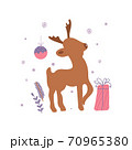 Christmas minimalistic card with reindeer and ball. Vector illustration with winter motif 70965380