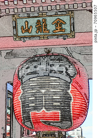 浅草寺の「雷門」色鉛筆画風 70965507