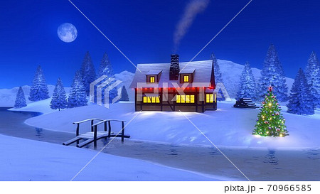 Illuminated cabin in mountain at Christmas night Illuminated cabin in mountain at Christmas night 70966585