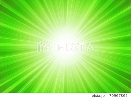 背景画像素材 放射線状の光の背景 緑 横位置 集中線 スピード感 のイラスト素材