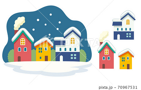 冬の北欧風の家と景色のイラスト素材のイラスト素材