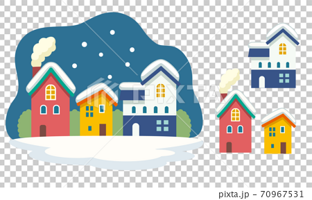 冬の北欧風の家と景色のイラスト素材のイラスト素材