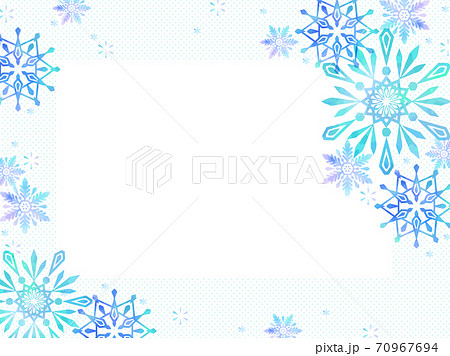 青色の雪の結晶のイラスト背景 水彩風のイラスト素材