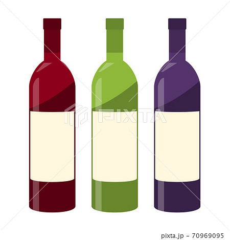 赤 緑 紫のワインボトルのイラスト素材