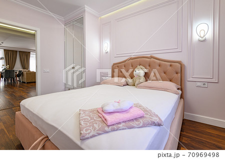 Modern bedroom interior with double bed Modern bedroom interior with double bed 70969498