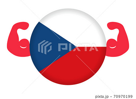 強いチェコのイメージイラスト（円形のチェコ国旗と力こぶ）